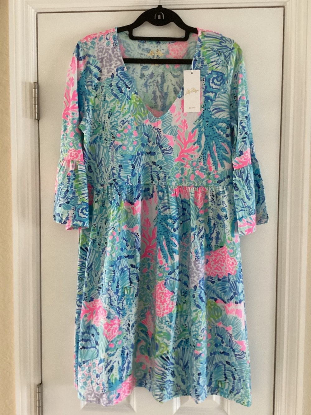 Lilly Pulitzer Jannie V-Neck Ruffle Sleeves Dress 🌸Sink or Swim Multi Pattern🏝